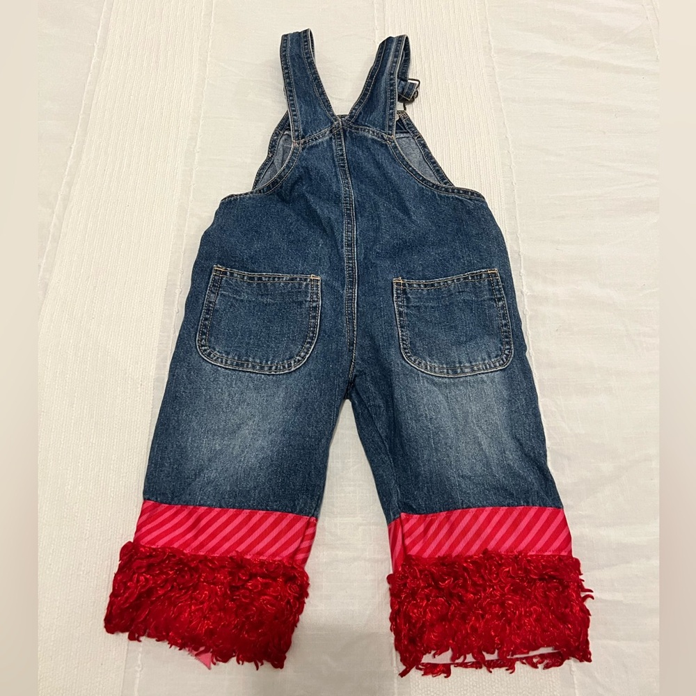 Adorable 12mo Hand Embellished Santa Jean Overalls - Picture 2 of 6